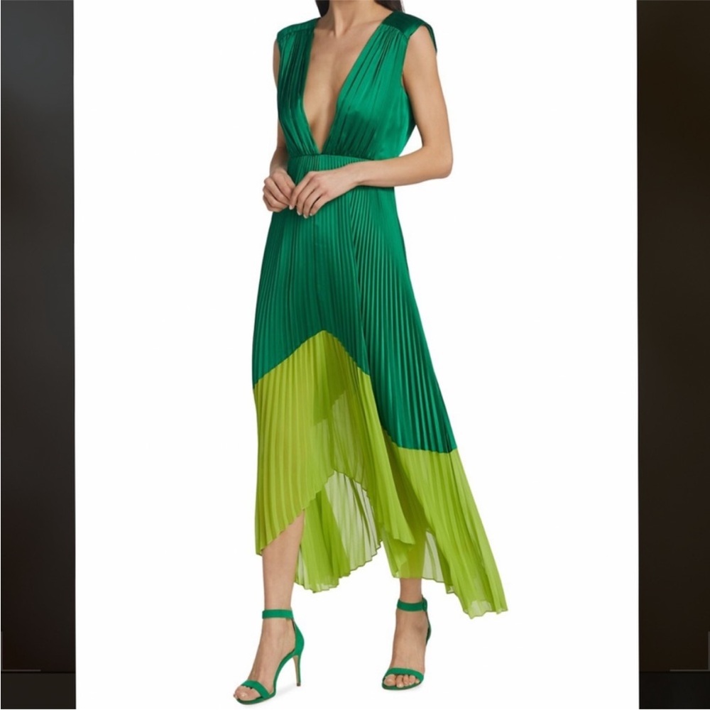 AMUR Asymmetrical Dress in Emerald and Lime